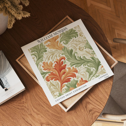 William Morris Style Acanthus Leaf Print – Orange & Green Square Wall Art
