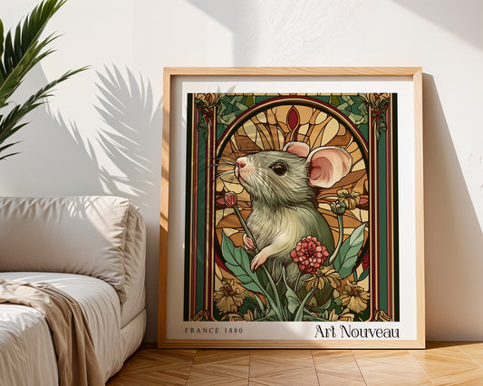 Art Nouveau Mouse Poster - Animal Art Deco Wall Prints - Vintage Style Decor