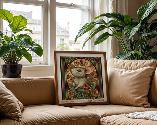 Art Nouveau Mouse Poster - Animal Art Deco Wall Prints - Vintage Style Decor
