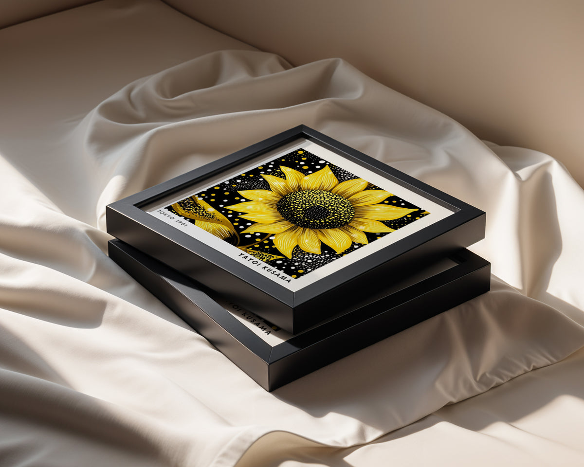 Yayoi Kusama Inspired Golden Sunflower Print | Black Yellow Polka Dot Wall Art