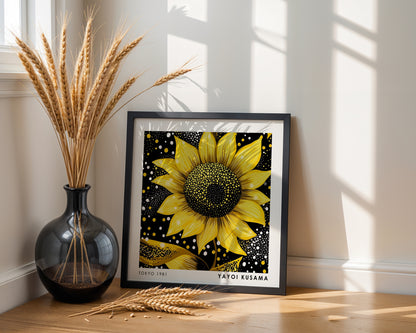 Yayoi Kusama Inspired Golden Sunflower Print | Black Yellow Polka Dot Wall Art