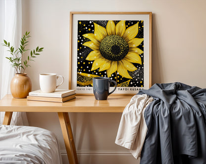 Yayoi Kusama Inspired Golden Sunflower Print | Black Yellow Polka Dot Wall Art