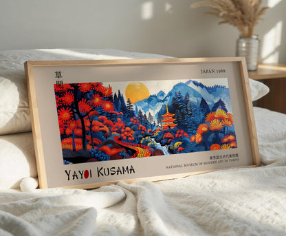 Yayoi Kusama Japanese Landscape Art Print: Vibrant Autumn Pagoda