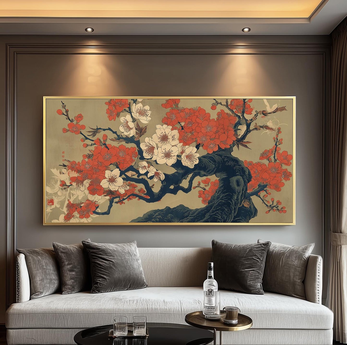 Japanese Plum Blossom Print: Ukiyo-e Panoramic Wall Art