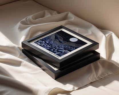 Yayoi Kusama Inspired Moonlit Landscape Print | Black White Polka Dot Wall Art