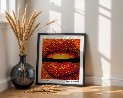 Yayoi Kusama Inspired Red Lips Print | Yellow Polka Dot Pop Art Wall Art