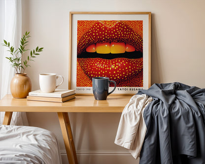 Yayoi Kusama Inspired Red Lips Print | Yellow Polka Dot Pop Art Wall Art