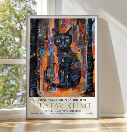 Klimt Black Cat Print – Gustav Klimt Art Nouveau Gold Leaf Artwork on Premium Paper