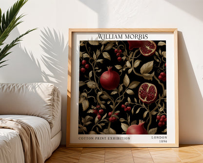 William Morris Style Pomegranate Vine Print – Black & Gold Botanical Square Wall Art