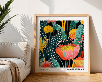 Yayoi Kusama Inspired Tropical Flower Print | Retro Japanese Botanical Wall Art