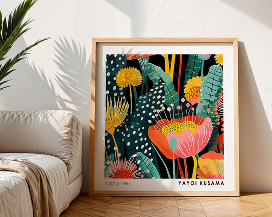 Yayoi Kusama Inspired Tropical Flower Print | Retro Japanese Botanical Wall Art