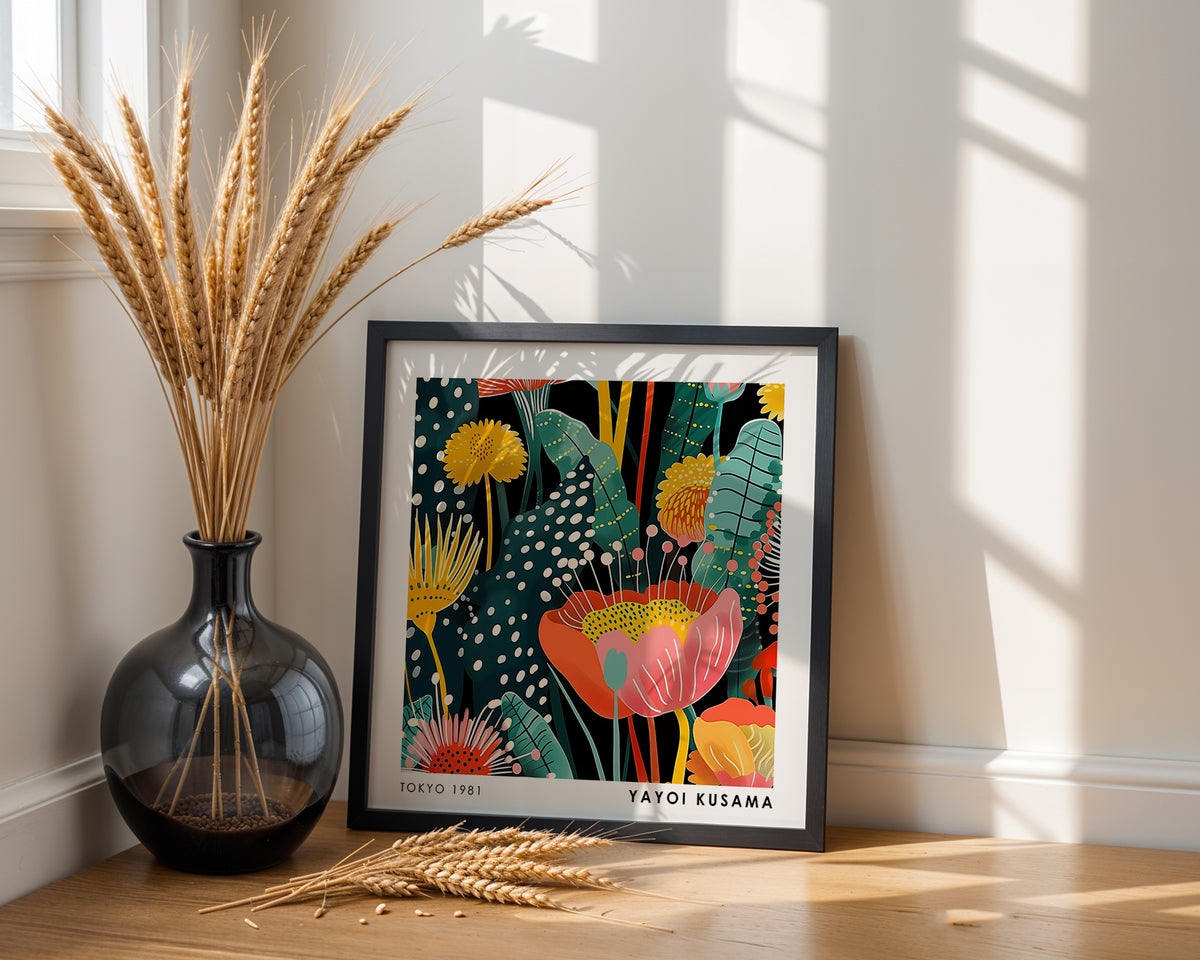 Yayoi Kusama Inspired Tropical Flower Print | Retro Japanese Botanical Wall Art