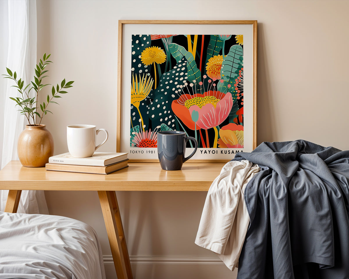 Yayoi Kusama Inspired Tropical Flower Print | Retro Japanese Botanical Wall Art