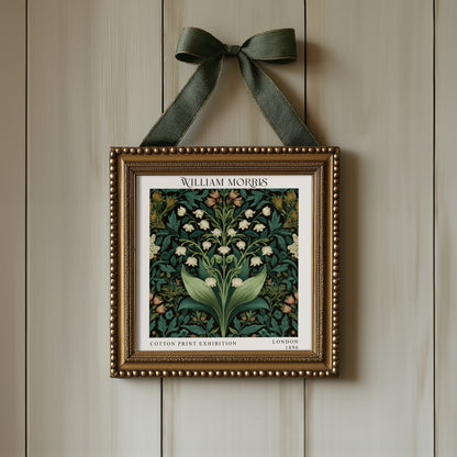 William Morris Style Lily of the Valley Print – Green Botanical Square Wall Art