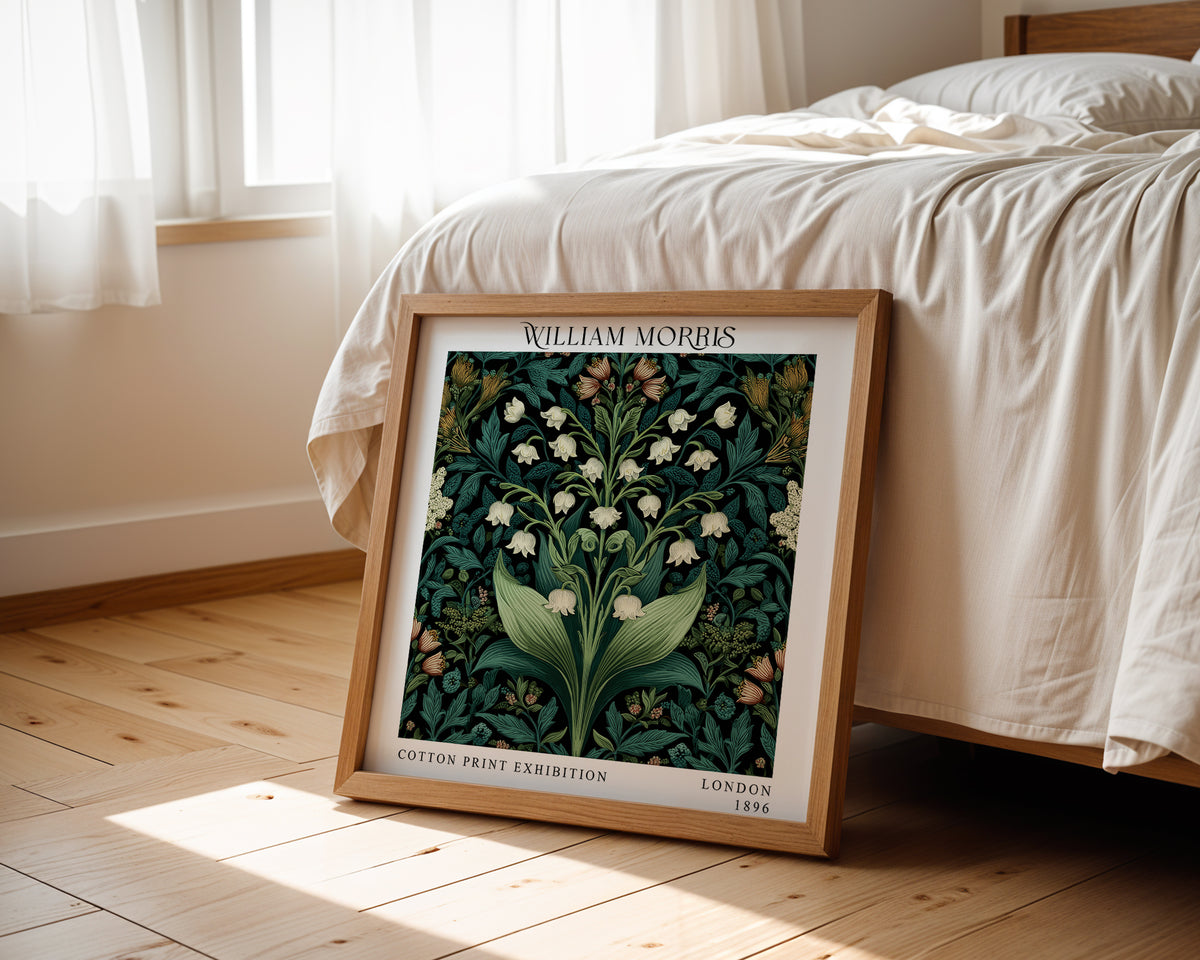 William Morris Style Lily of the Valley Print – Green Botanical Square Wall Art