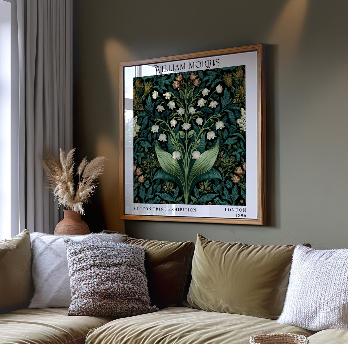William Morris Style Lily of the Valley Print – Green Botanical Square Wall Art