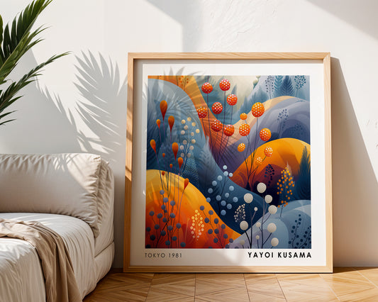 Yayoi Kusama Inspired Orange Seed Pod Print | Abstract Japanese Botanical Wall Art