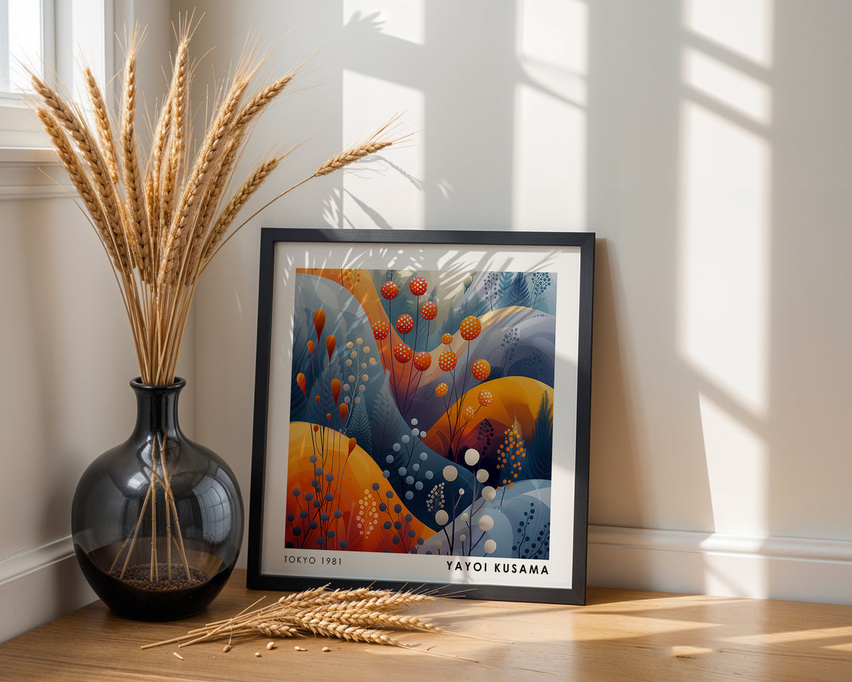Yayoi Kusama Inspired Orange Seed Pod Print | Abstract Japanese Botanical Wall Art