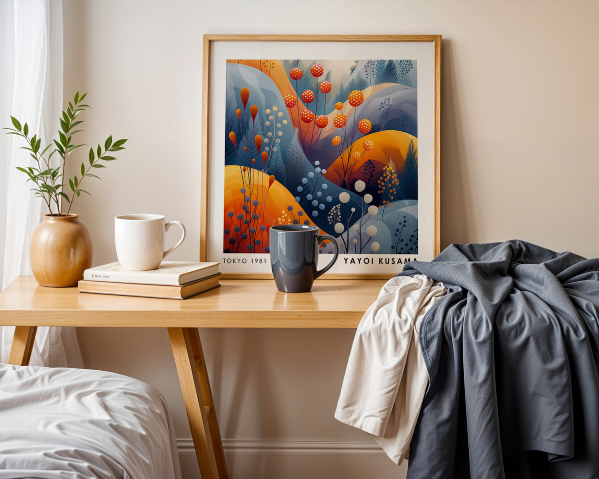 Yayoi Kusama Inspired Orange Seed Pod Print | Abstract Japanese Botanical Wall Art