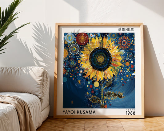 Yayoi Kusama Inspired Sunflower Print | Japanese Polka Dot Wall Art