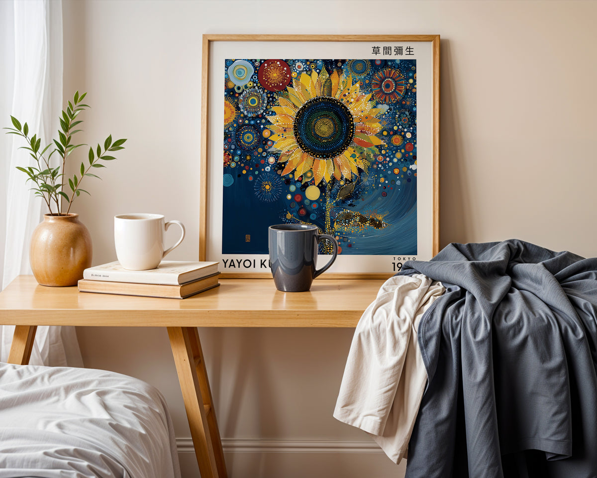 Yayoi Kusama Inspired Sunflower Print | Japanese Polka Dot Wall Art