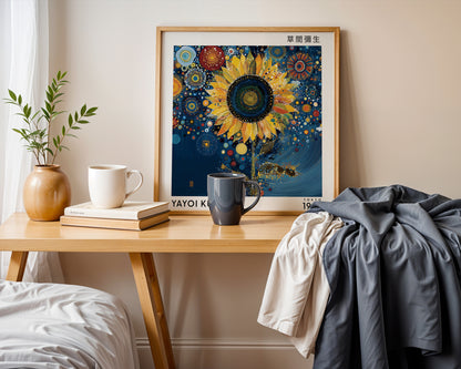 Yayoi Kusama Inspired Sunflower Print | Japanese Polka Dot Wall Art