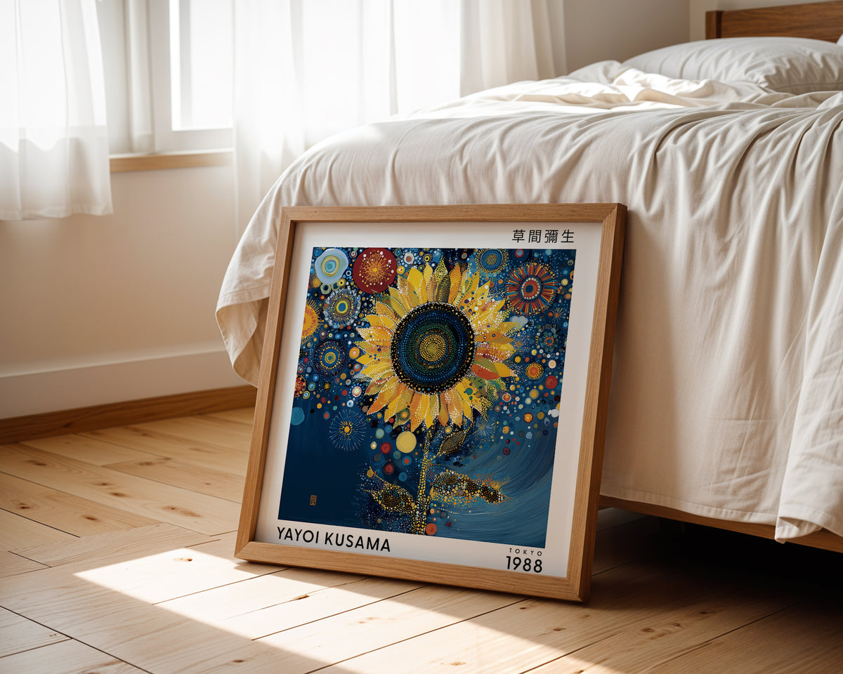 Yayoi Kusama Inspired Sunflower Print | Japanese Polka Dot Wall Art