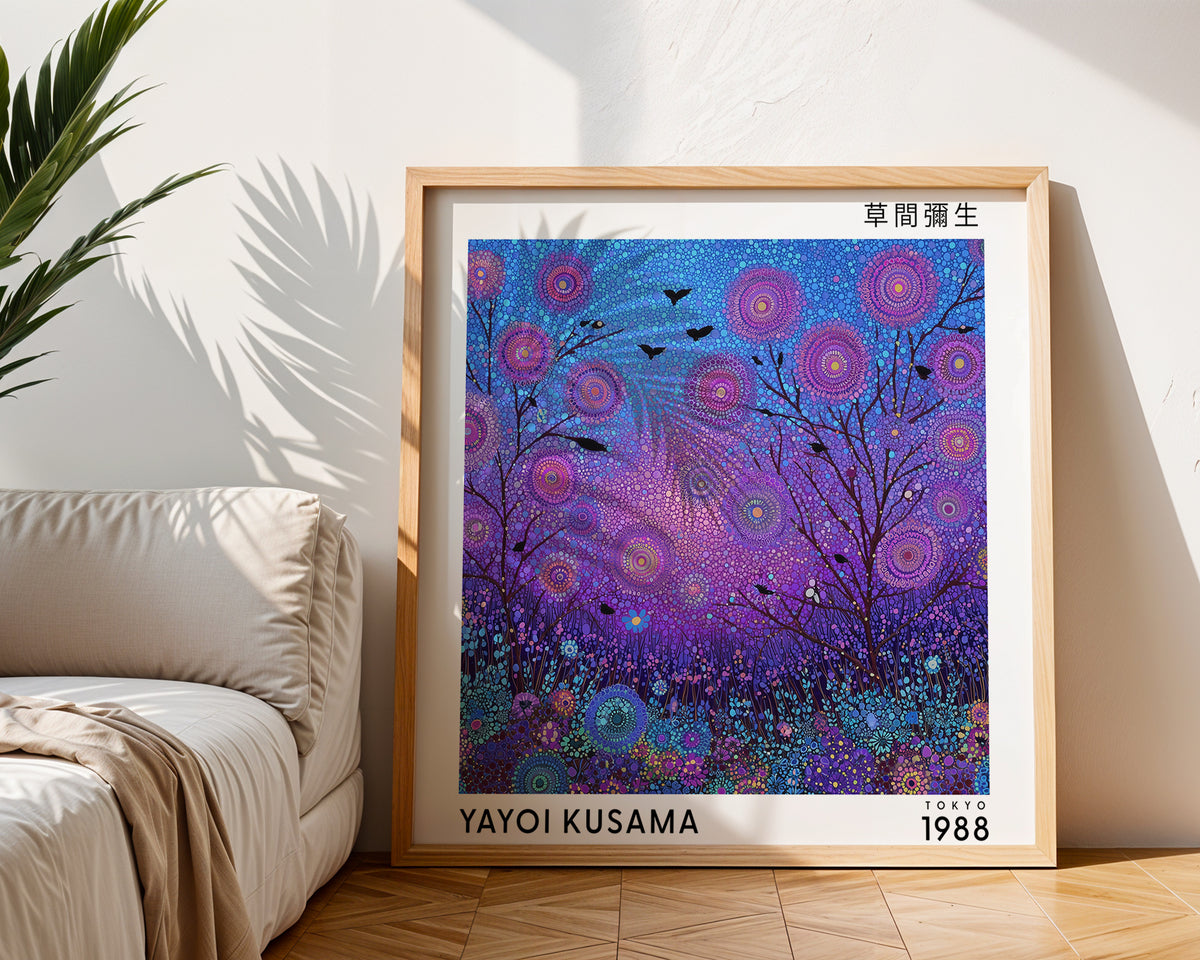 Yayoi Kusama Inspired Purple Garden Print | Japanese Floral Wall Art