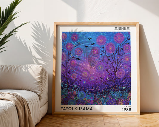 Yayoi Kusama Inspired Purple Garden Print | Japanese Floral Wall Art