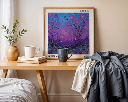 Yayoi Kusama Inspired Purple Garden Print | Japanese Floral Wall Art