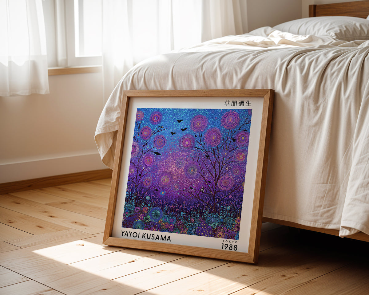 Yayoi Kusama Inspired Purple Garden Print | Japanese Floral Wall Art
