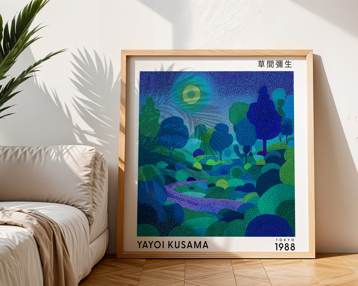 Yayoi Kusama Inspired Blue Forest Print | Japanese Polka Dot Wall Art