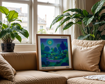 Yayoi Kusama Inspired Blue Forest Print | Japanese Polka Dot Wall Art