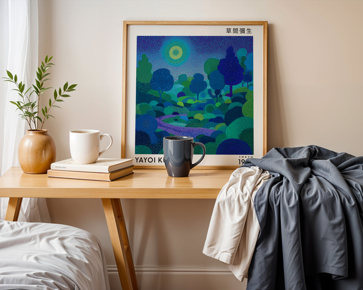 Yayoi Kusama Inspired Blue Forest Print | Japanese Polka Dot Wall Art