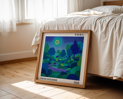 Yayoi Kusama Inspired Blue Forest Print | Japanese Polka Dot Wall Art