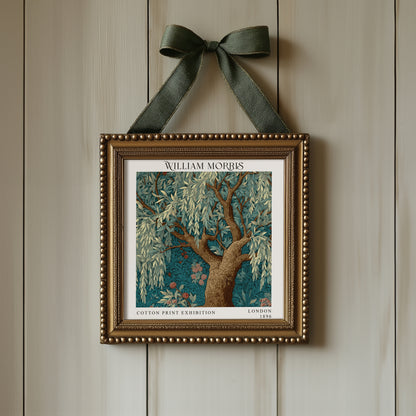 William Morris Style Willow Tree Print – Teal Botanical Square Wall Art