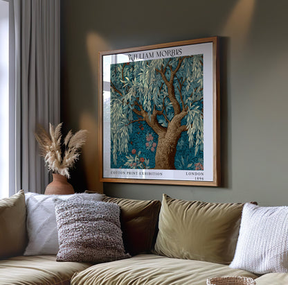 William Morris Style Willow Tree Print – Teal Botanical Square Wall Art