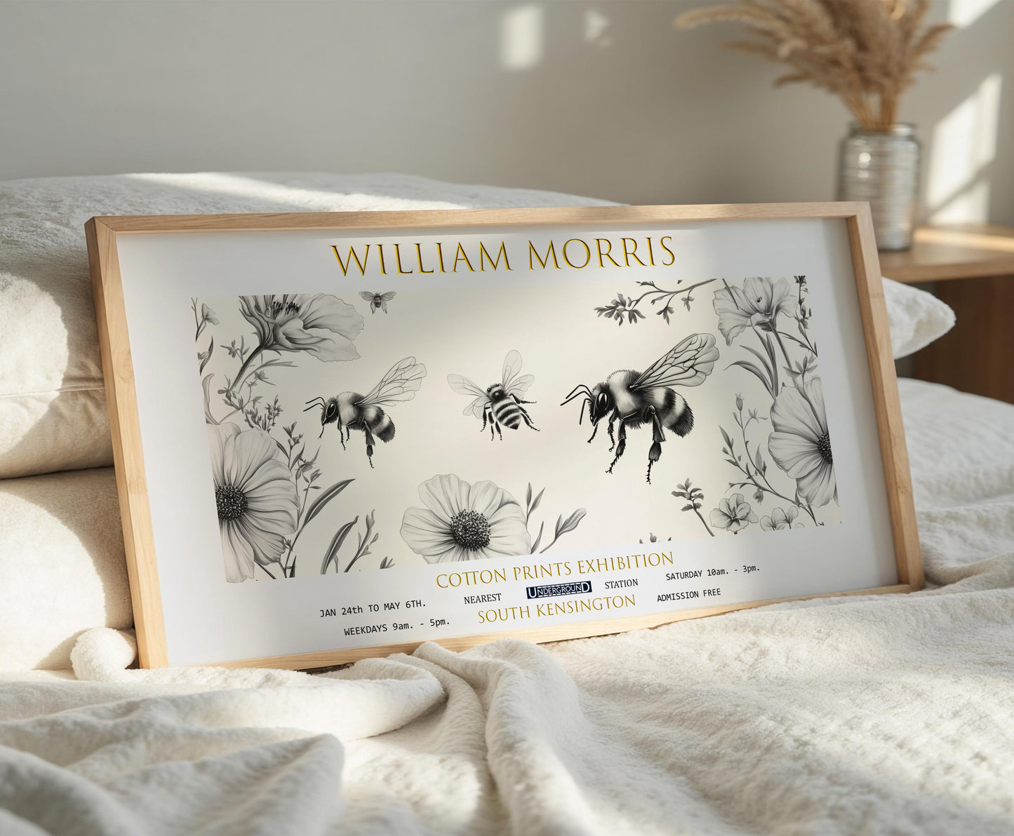 Print, William Morris Bees: Vintage Botanical Panoramic Art