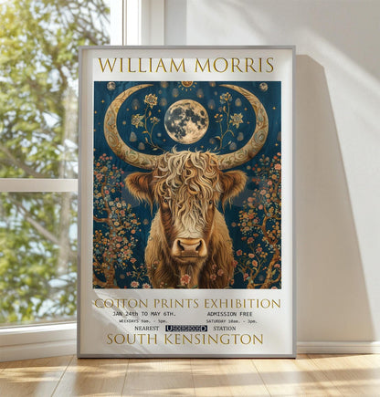 William Morris Wall Art – Vintage Floral Print With Highland Cow Design