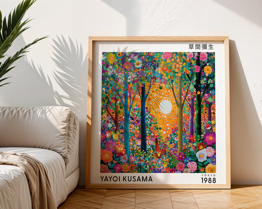 Yayoi Kusama Inspired Colourful Floral Forest Print | Japanese Wall Art