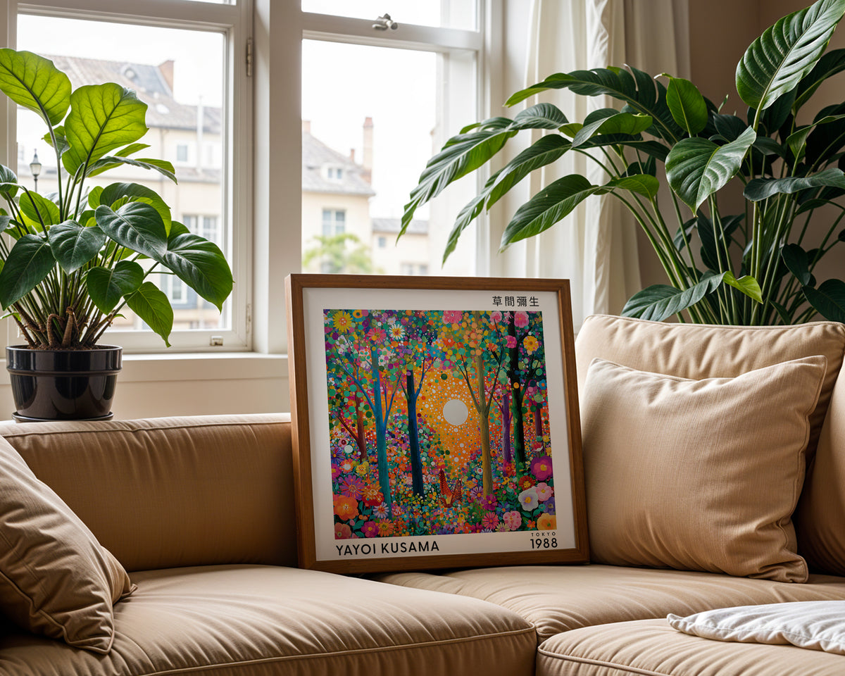 Yayoi Kusama Inspired Colourful Floral Forest Print | Japanese Wall Art