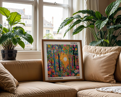 Yayoi Kusama Inspired Colourful Floral Forest Print | Japanese Wall Art