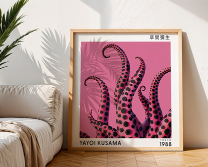 Yayoi Kusama Inspired Pink Octopus Tentacle Print | Japanese Polka Dot Wall Art