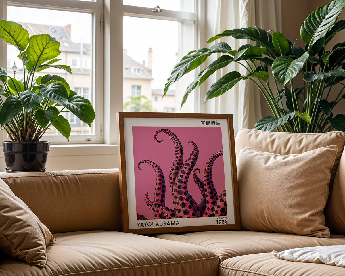 Yayoi Kusama Inspired Pink Octopus Tentacle Print | Japanese Polka Dot Wall Art