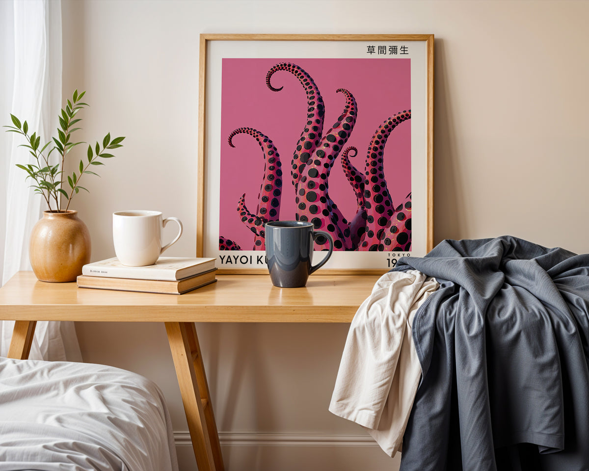 Yayoi Kusama Inspired Pink Octopus Tentacle Print | Japanese Polka Dot Wall Art