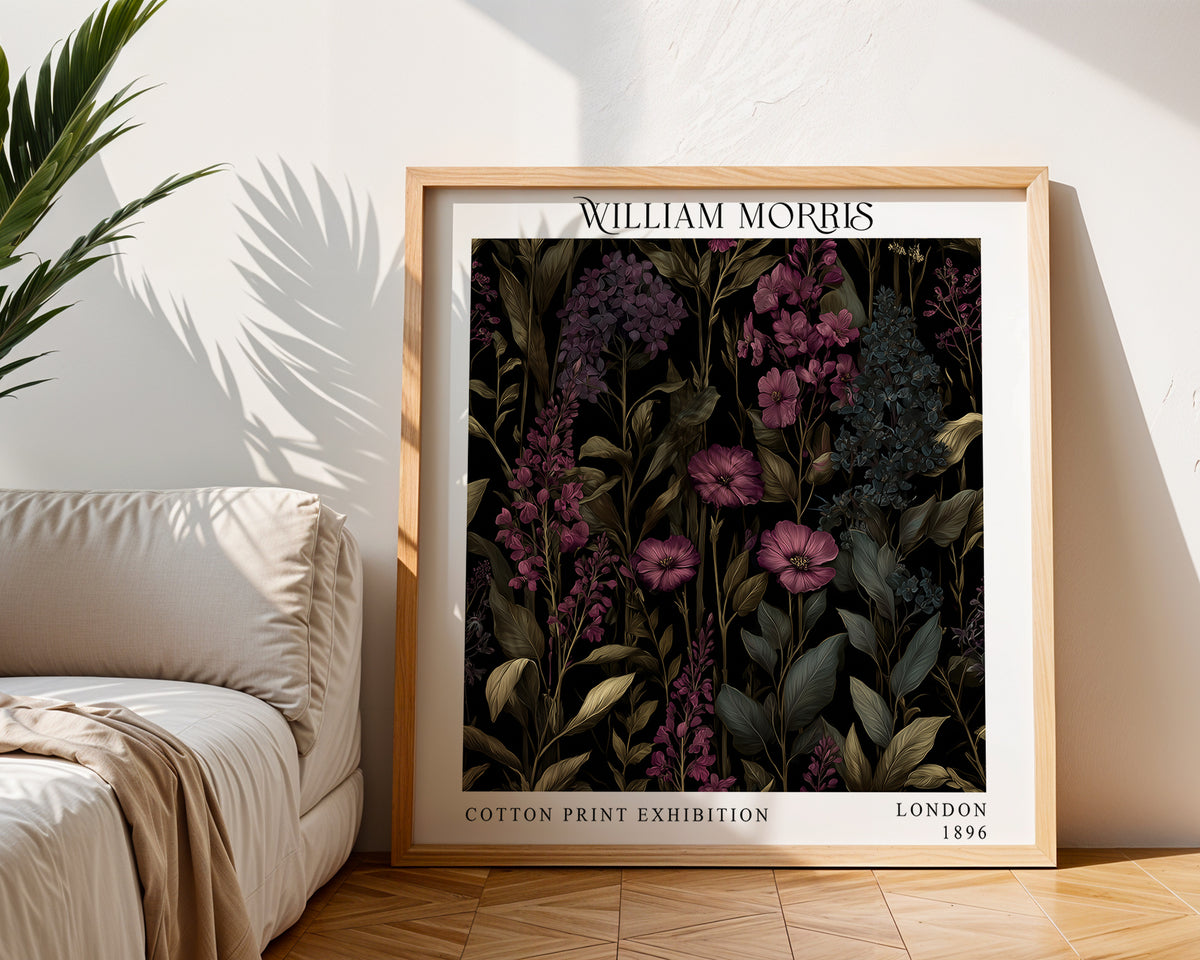 William Morris Style Purple Wildflower Print – Dark Botanical Square Wall Art