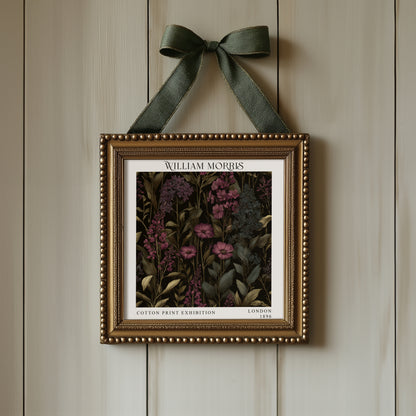 William Morris Style Purple Wildflower Print – Dark Botanical Square Wall Art