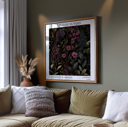 William Morris Style Purple Wildflower Print – Dark Botanical Square Wall Art