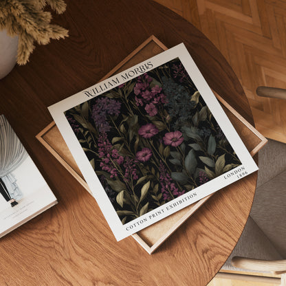 William Morris Style Purple Wildflower Print – Dark Botanical Square Wall Art