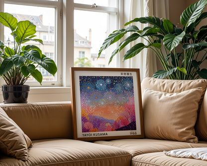 Yayoi Kusama Inspired Fireworks Landscape Print | Colourful Japanese Wall Art